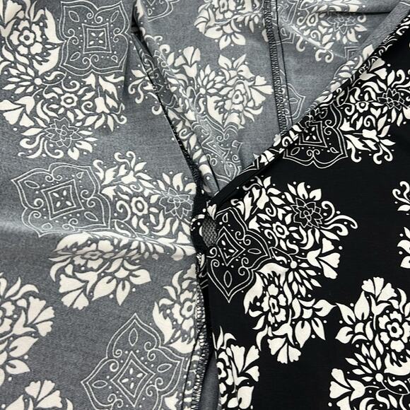 Vintage La Belle Black/White M Floral Midi Wrap Dress‎ 2/3 Sleeves Made In USA - Picture 7 of 11